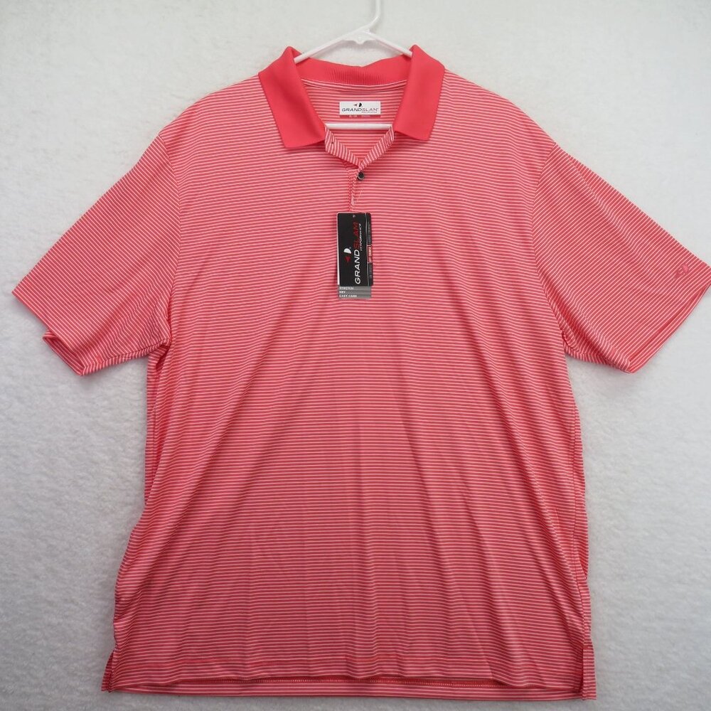 Grand Slam Polo Shirt Mens Extra Large Red White Striped‎ Performance Golf New